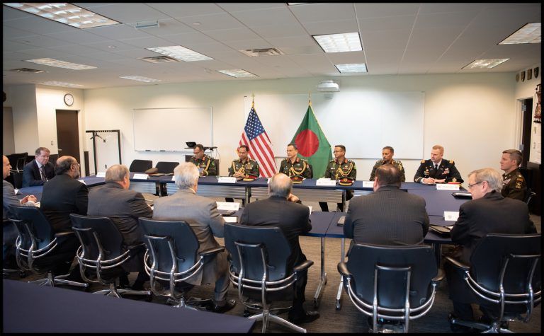 Roundtable discussion in Lincoln Hall with General Shafiuddin’s delegation and NESA Center Faculty